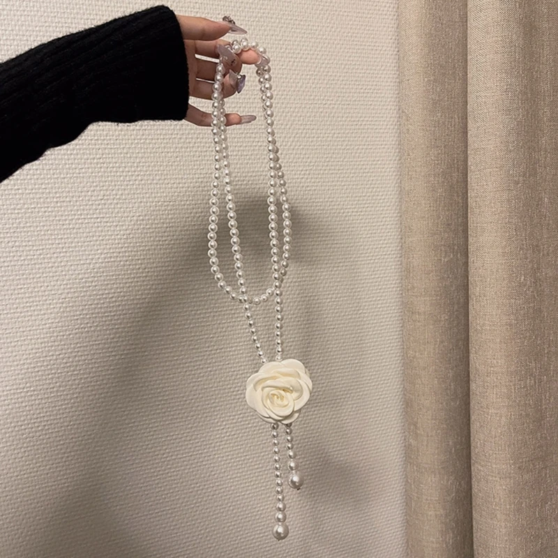 Women Body Chain Camellia Flower Pearl Waist Chain Belt Belly Chain Waistbelt for Female Body Jewelry Lady Accessories