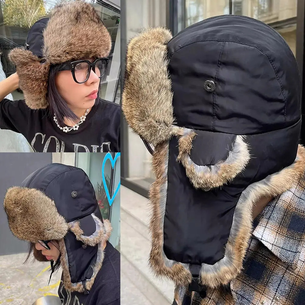 Mens Womens Russian Hats Hunter Bomber Hats Winter Wind Ushaka Hats Artificial Earrings Snowman Ski Hats Ray S2N0 241031