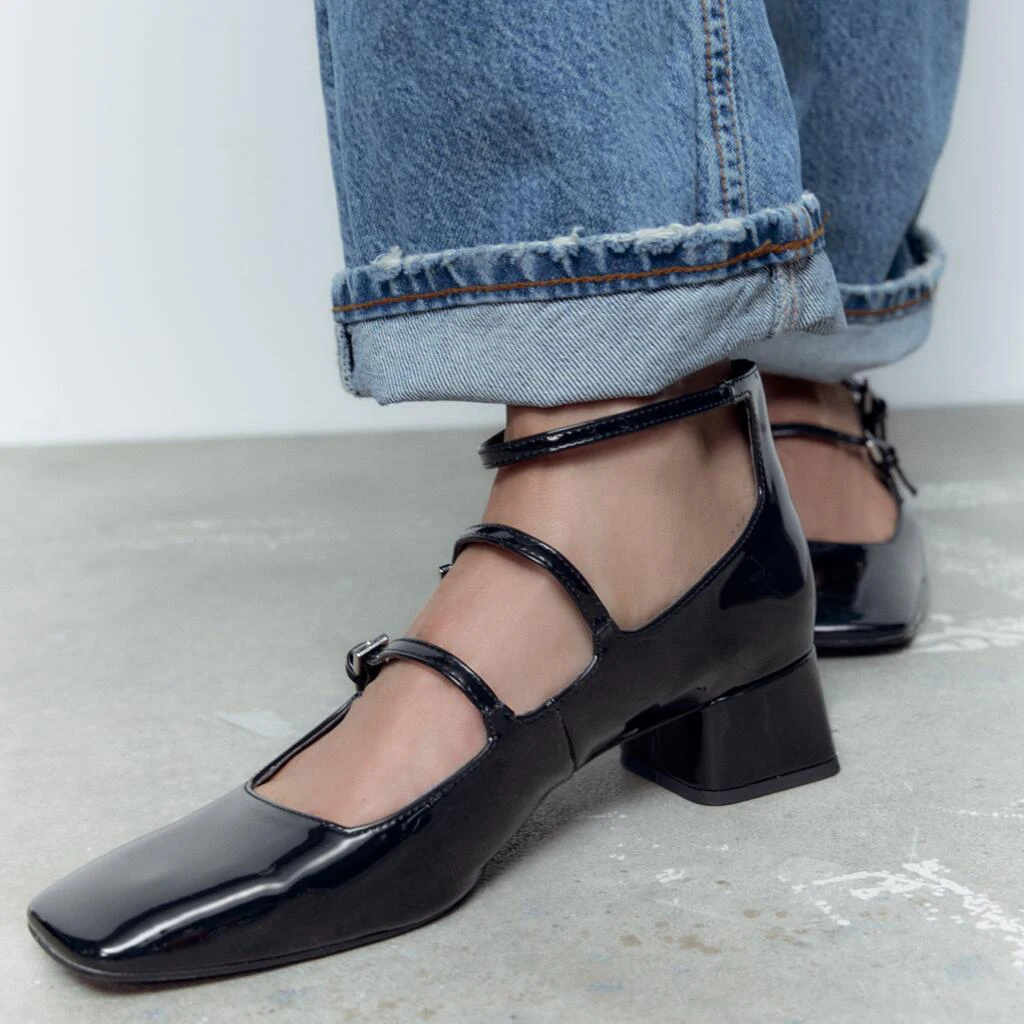 2023 Spring Women Mary Jane Shoes Chic Patent Leather Chunky Heels Shoes Woman Luxury Designer Double Buckles Pumps