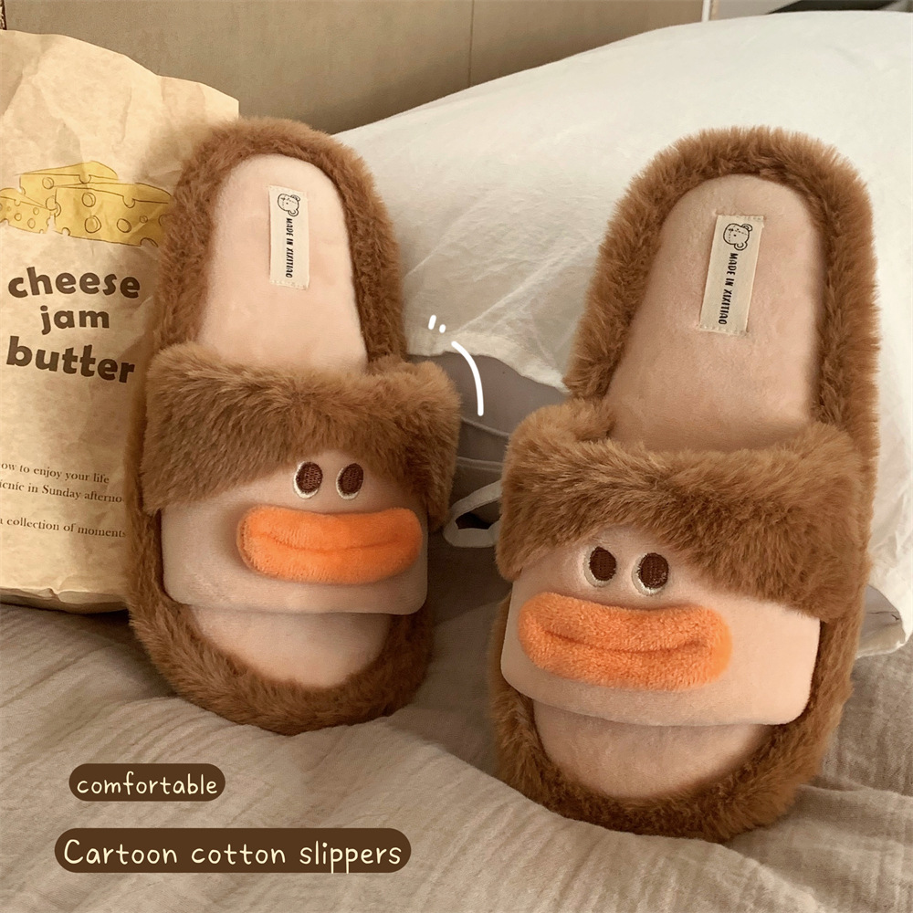 Women's winter trend creative fun sausage mouth fluffy cotton slippers home bedroom warm and interesting cotton slippers in winter