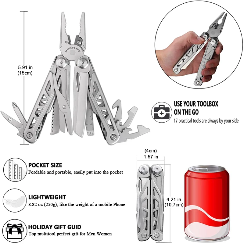Needle 17-in-1 Nose Pliers Multi-tool with Sheath - Multi-Plier, Pocket Knife, Serrated Blade, Screwdriver, Bottle Opener - EDC 2025 - MultiPlier, Kni