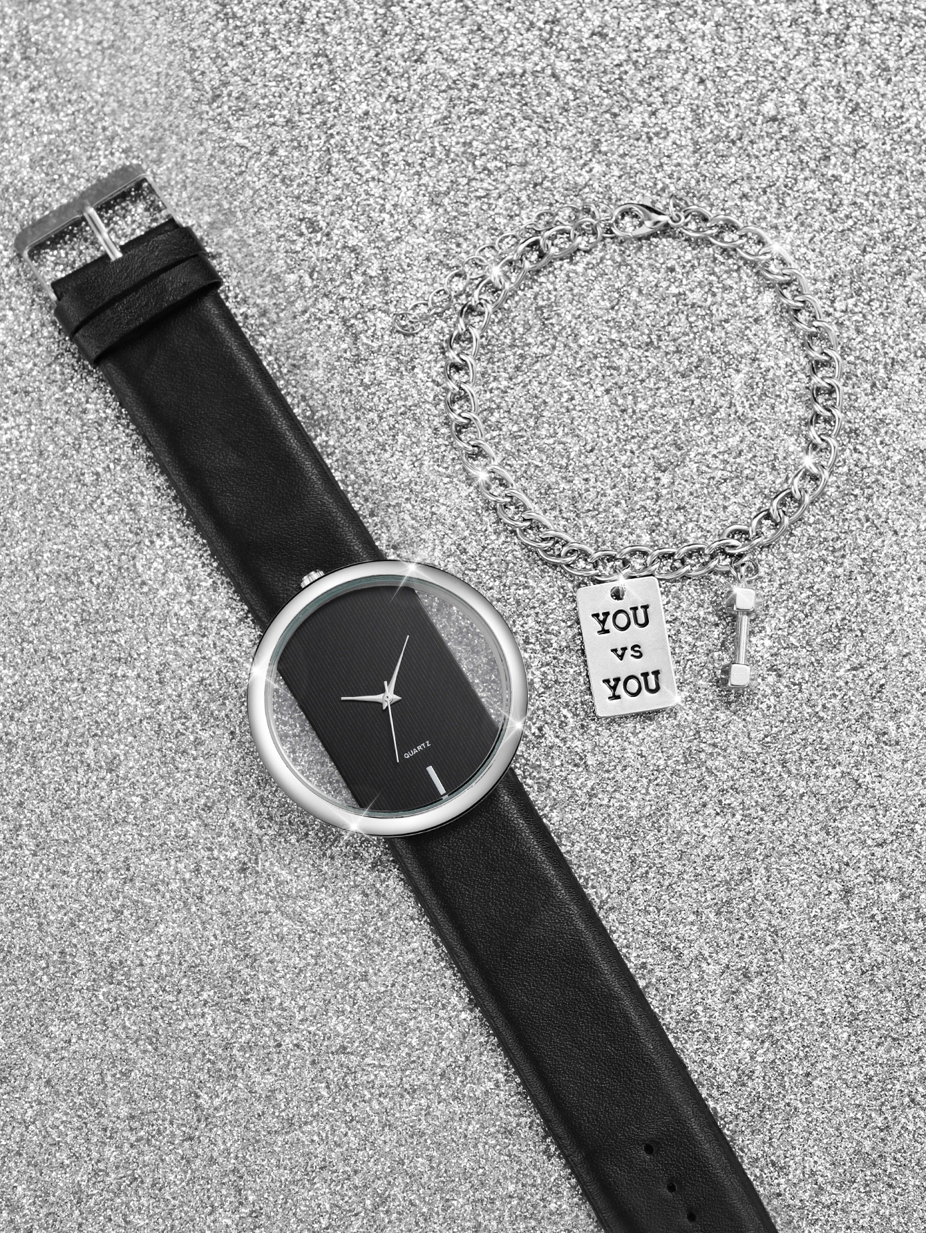 1 stylish and trendy women's leather strap quartz watch with 1 bracelet suitable for daily decoration