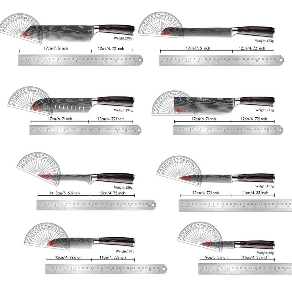 Professional kitchen knife set 1-9 pieces Sharp chef knife Santoku fruit knife 7Cr17MOV stainless steel ergonomic wooden handle X241102