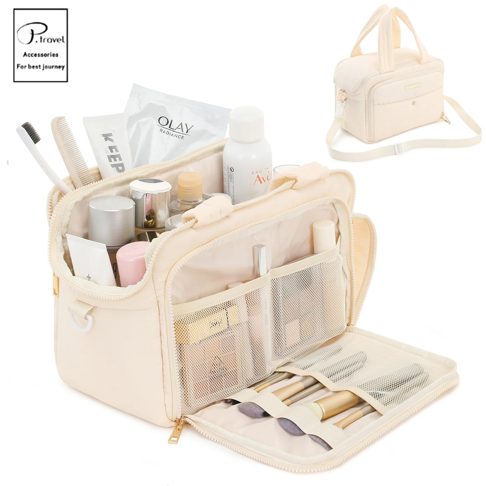Large Capacity Makeup Bag Portable Womens Makeup Storage Handbag Makeup Organizer Womens Brush Ten Font Makeup Bag 241031