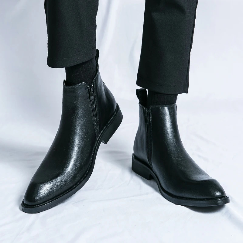 side zipper mens formal boots English high top leather ankle boots mens Chelsea boots casual dress shoes 241031