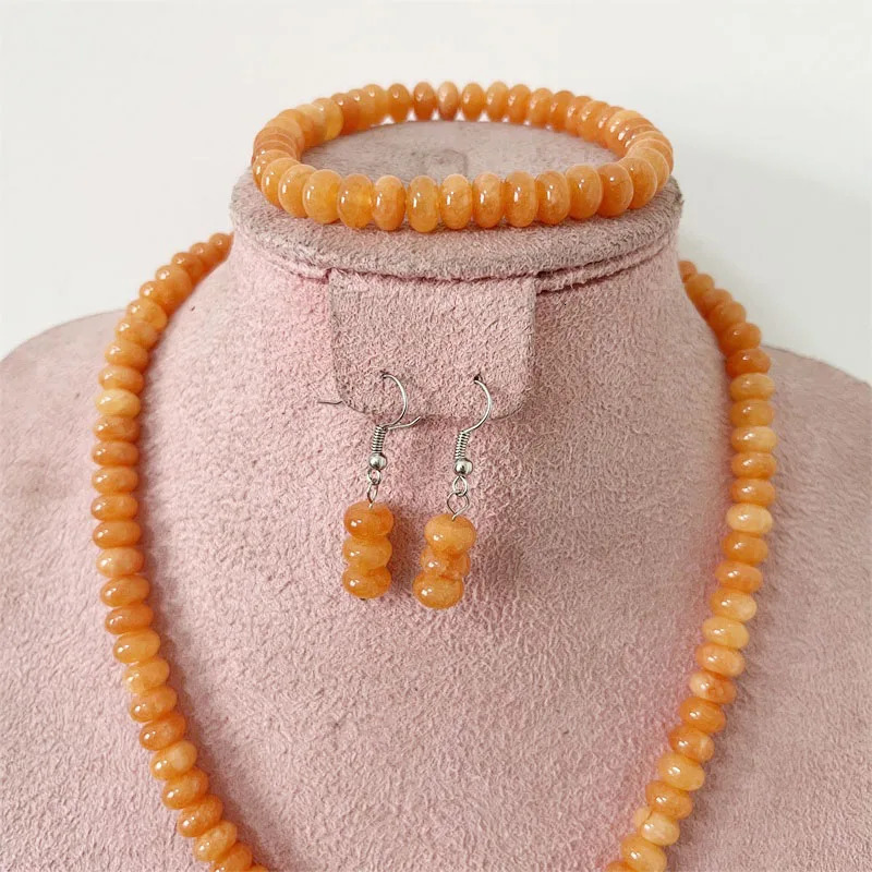 5 * 8MM oval orange ruby jade natural stone jewelry set bead necklace earring bracelet necklace fashionable and simple n 241031