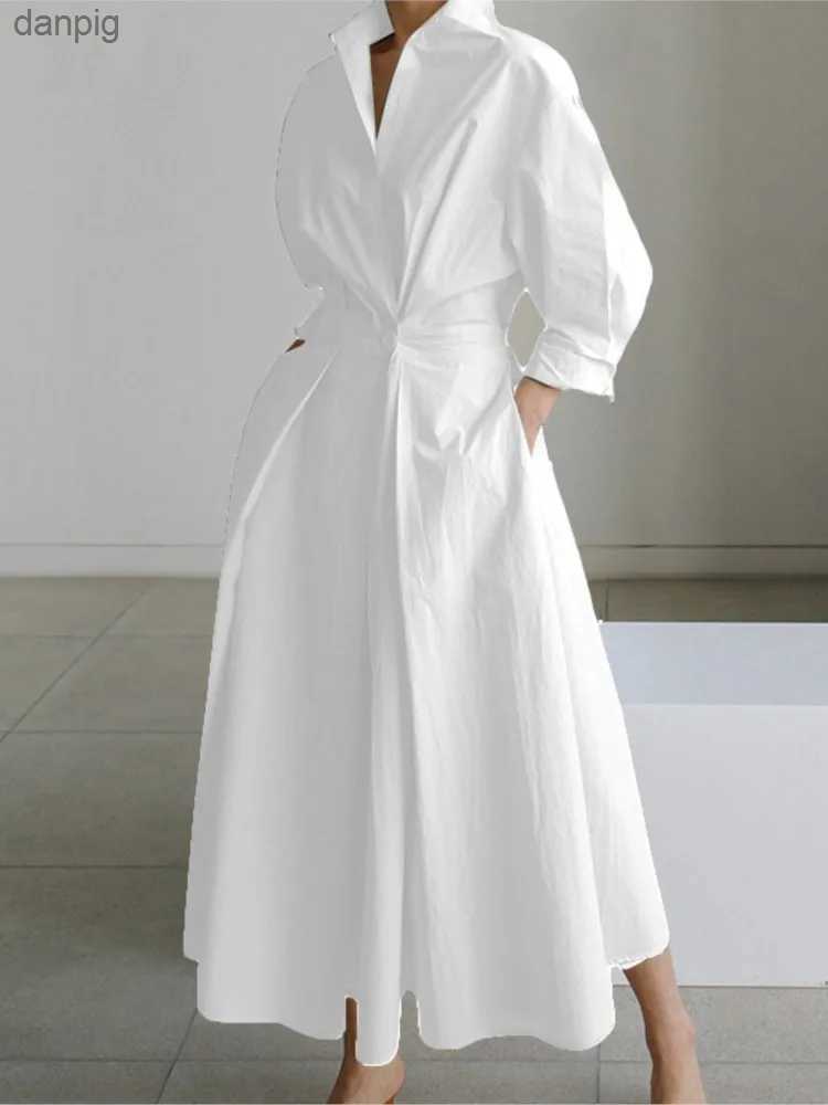 Urban Sexy Dresses Autumn Dress Long Slave Dot Printed Elegant Womens Long Dress 2023 White Casual V-neck Shirt Party Long Dress Robe Womens Y240402