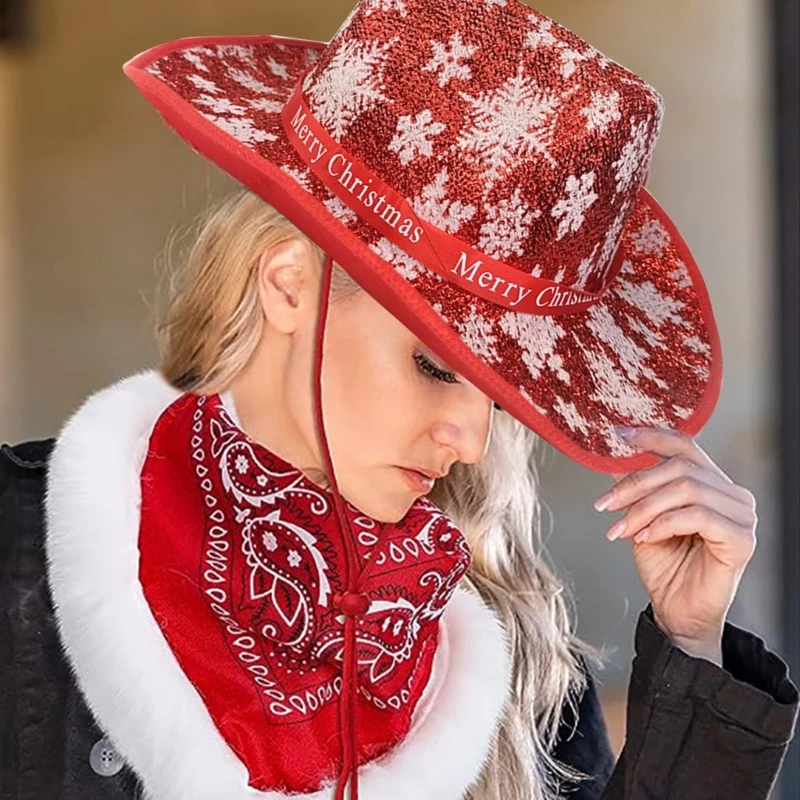 Santa Party Christmas Luminous Cowboy Hat Western Red Felt Hats Wide Brim Cowgirl Hat Hat For Women Men Dropshipping