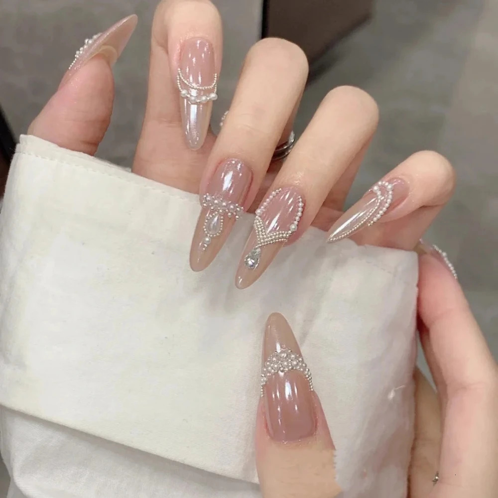 10 handmade pressed nails handmade medium almond fake nails Christmas and Year limited edition shiny and elegant nail n with set 241031
