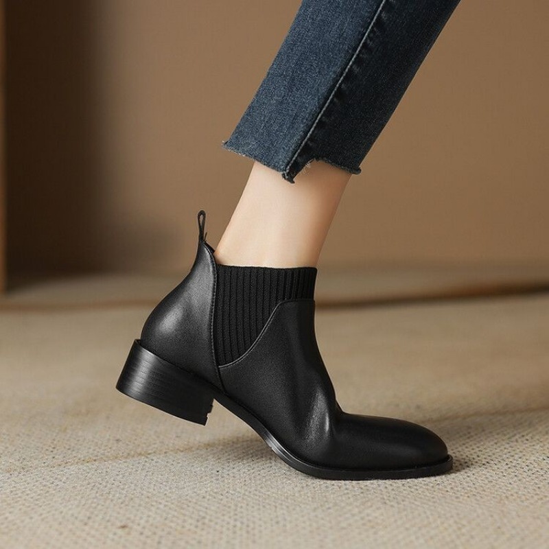 Women's Chunky 2023 Autumn/Winter Single Boot Round Toe Wool Mouth Heel Ankle Boots