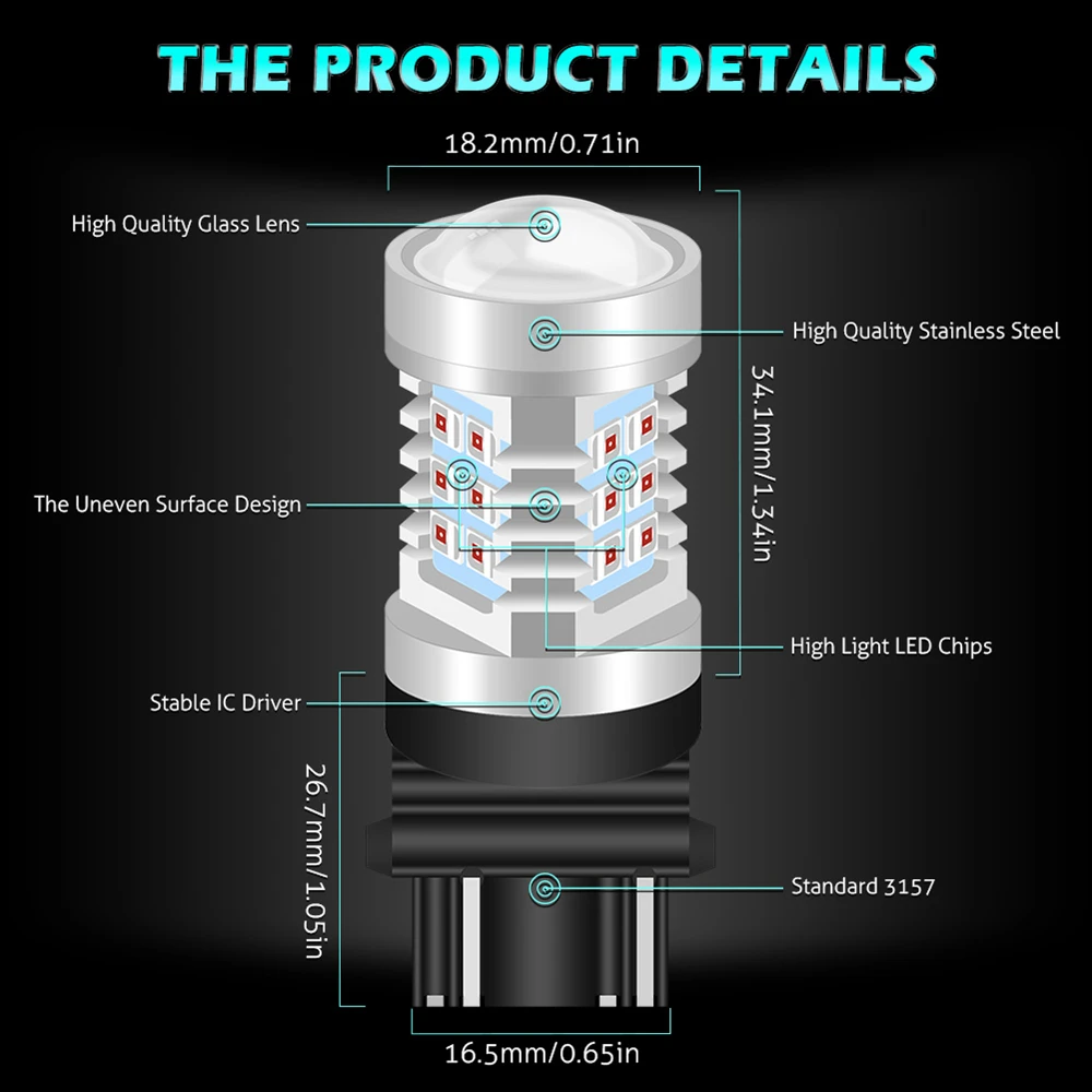 2pcs T25 Base Led Lamps For Cars Brake Stop Lights Amber White Red 3057A 3155 3157 3157A 3157NA 3357 3357A 3454NA 3457