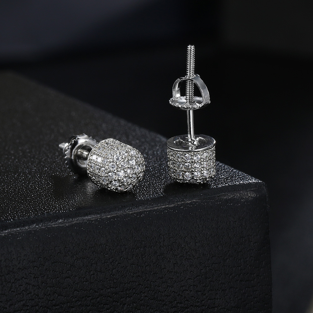 HipHop Half Round Thread Earrings for Women Micro Set AAA Zircon Party Banquet Women's Jewelry