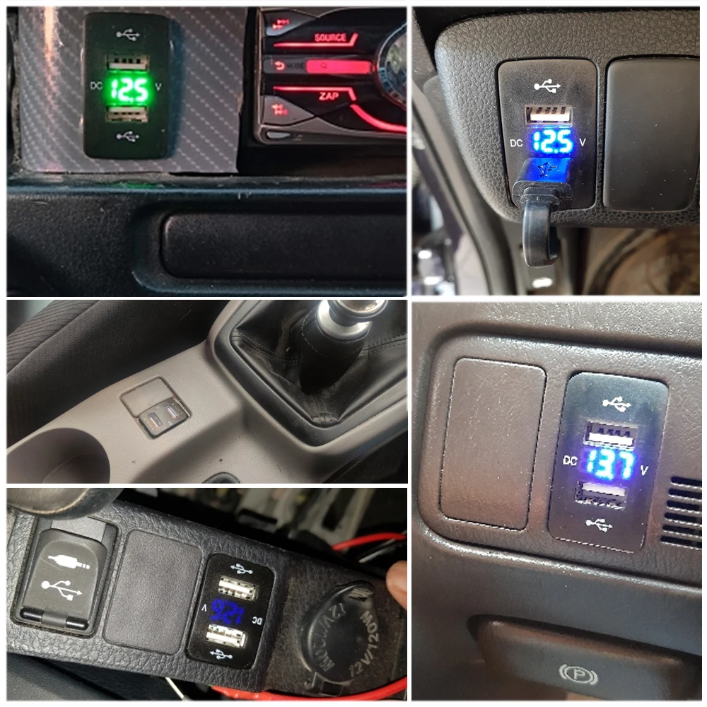 Dual USB QC Car Socket Charger 12-24V new LED Car Accessories 2025 Voltmeter 4.2A Dual USB For Toyota Power Adapter
