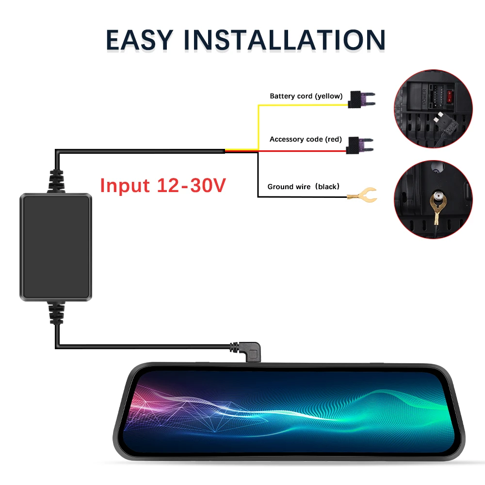 AMPrime 12V-24V To 5V/2.5A Car Step-down Line Dash Cam DVR Kit For 24H Parking Monitor Mini-USB/Type-C Tachograph Step-Down Line