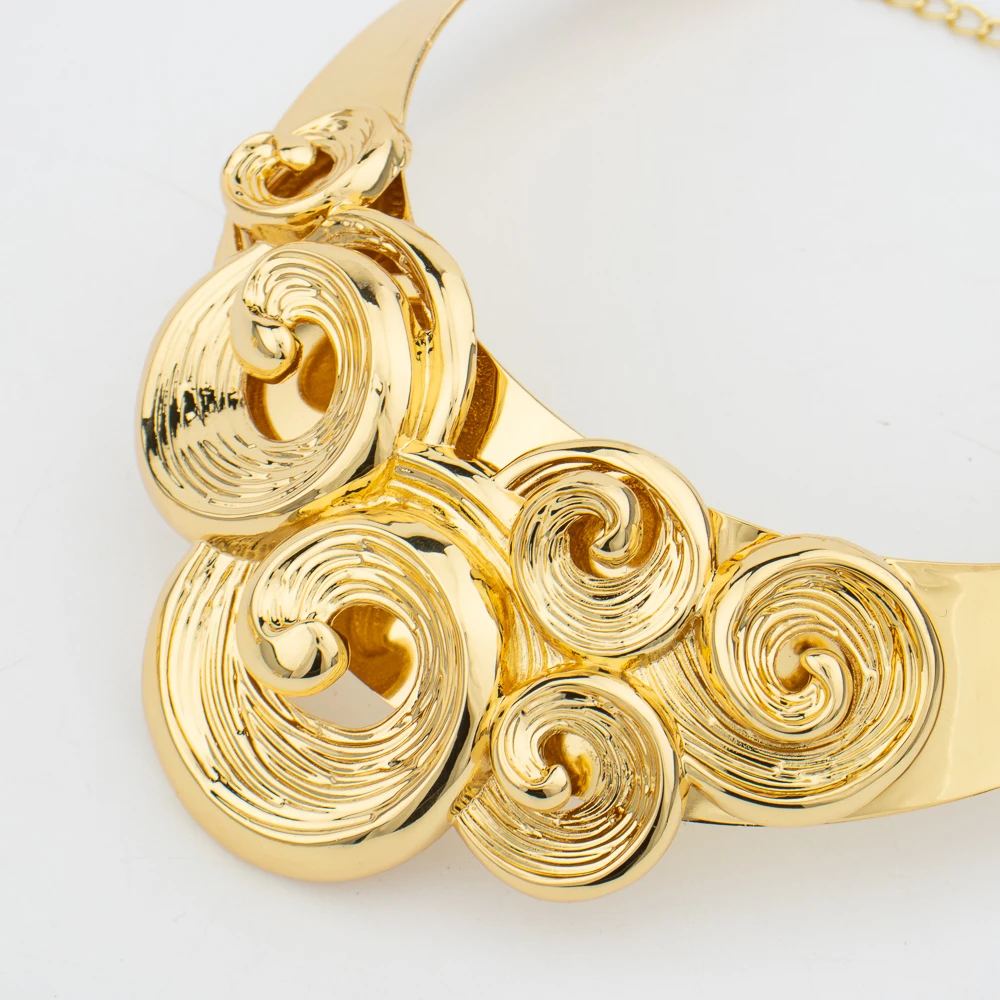 Dubai Big Jewelry Set Design for Women Wedding Bride Necklace Brazili Gold Plated Collor Earrings Bracelet Ring for Party Gift