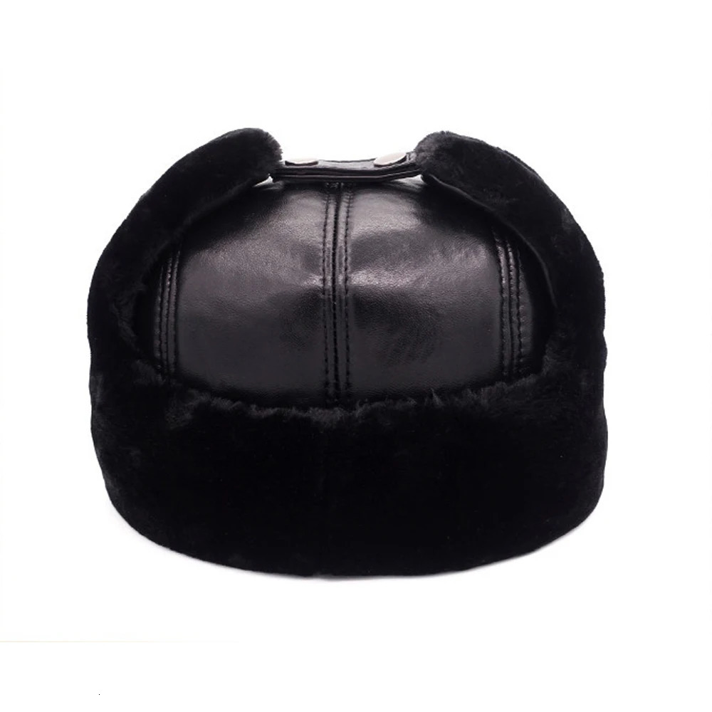 Russian Adult Hat Mens 100% Natural Sheepskin Bomber Hat Mens Casual Winter Warm Sheepskin Hat 241031