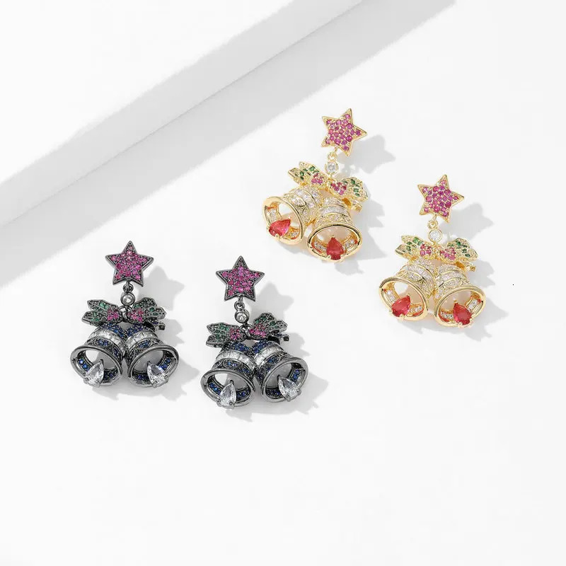 Sparkling star bow earrings pendant crystal Christmas bell earrings Year jewelry gifts personalized cubic zirconia pendant earrings 241031