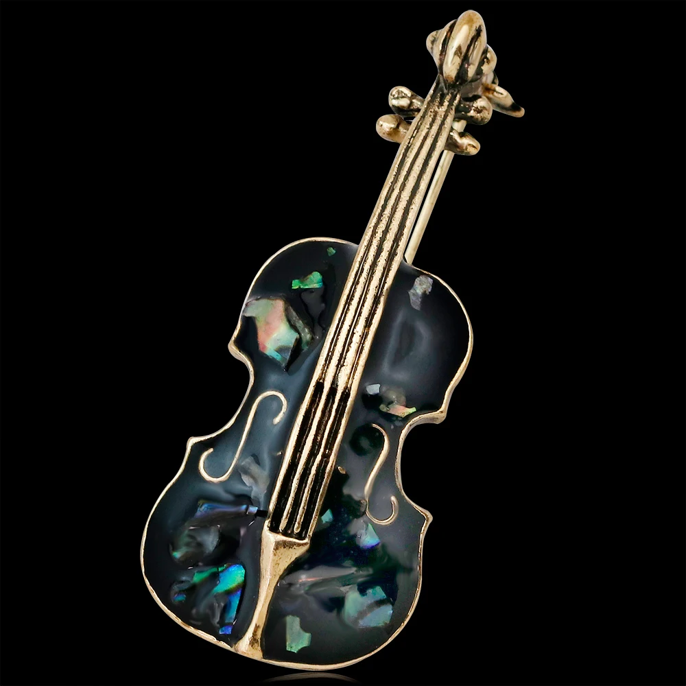 Musical Instrument Enamel Brooches New Style Guitar Violin Jewelry Luxurious Metal Badge Lapel Pins for Women Bag Brooch