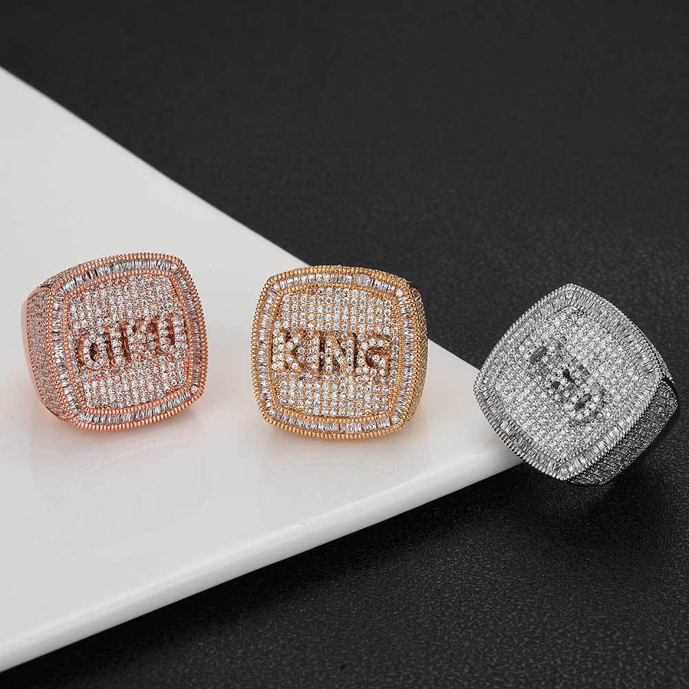 Hip Hop DIY Custom A-Z Name Letters 0-9 Numbers Ring 18K Real Gold Plated Jewelry Mens Jewelry