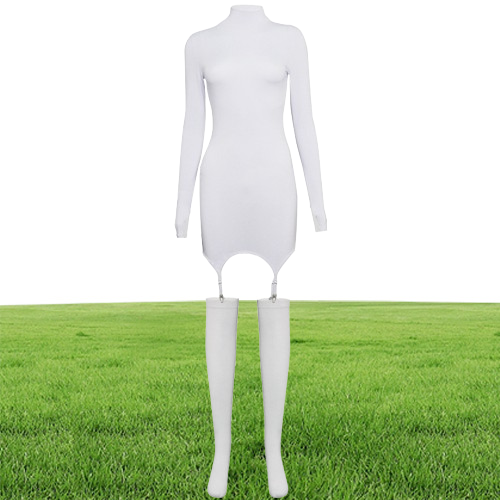 011908 Slim Solid Bodycon Garter Women Mini Dress with Stocking Long Sleeve Sexy Cbwear Party Dresses Autumn9764376
