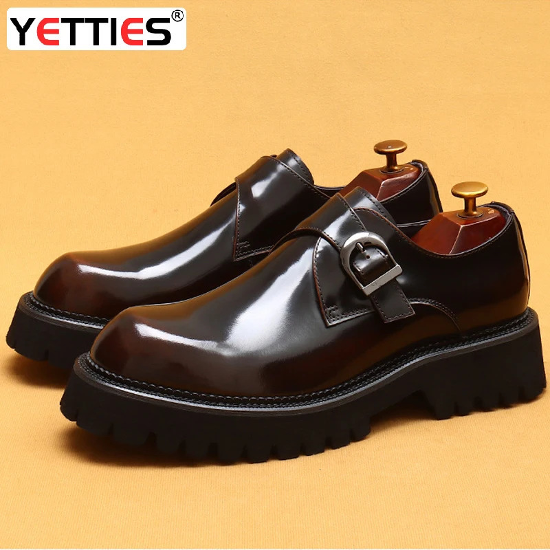 British casual leather shoes genuine leather formal business mens shoes thick shoes Oxford shoes patented leather derby shoes 241031