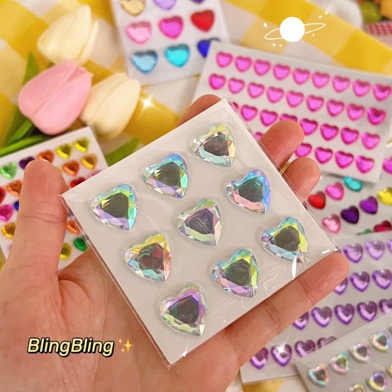 new Heart Sticker Lovely 3D Stereoscopic Crystal Heart Shining Sticker for DIY Decorative Scrapbook Journal 2025 Student Supplies Sticker