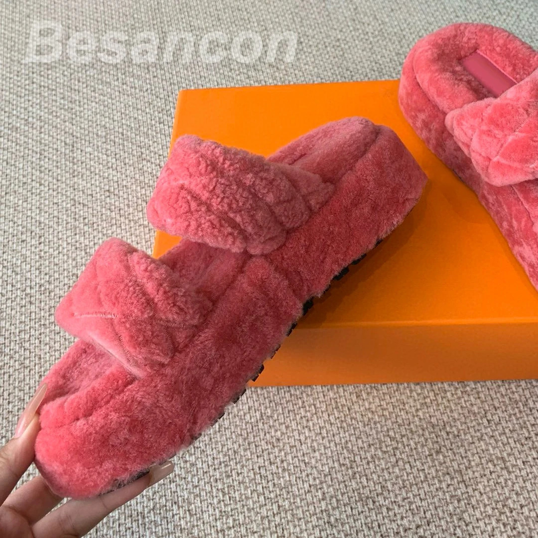 BESANCON Womens Outdoor Indoor Slippers Wool High Quality Thick Bottom Winter Warm Slippers Graphic Shoes 241031