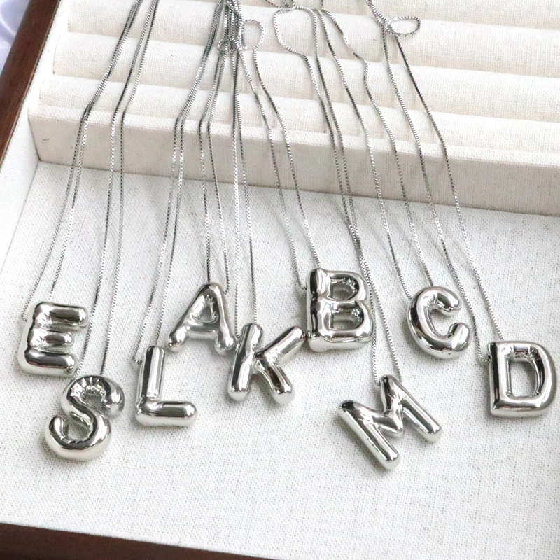 Silver Color Balloons 26 Initial Letter Pendant Necklace Personalized Alphabet Name Choker Necklace for Women Men Jewelry
