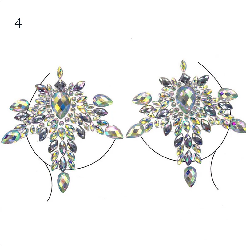 Women 3D Body Rhinestones Chest Acrylic Diamond Makeup Tattoo Sticker Face Jewels Self Adhesive Music Festival Decor DIY Beauty