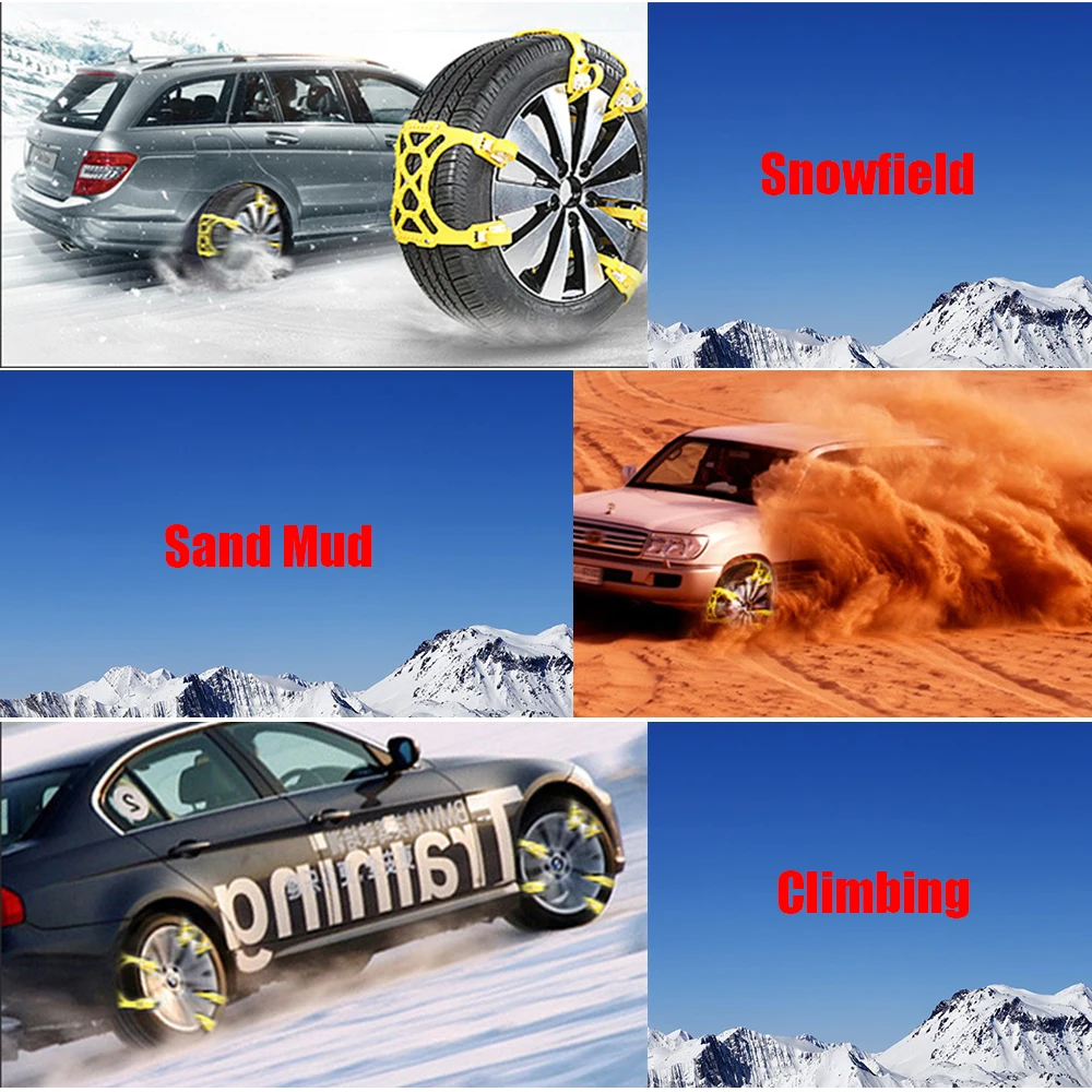 1 Piece Thickened Emergency Tool For Mud Ice Roadway Double Buckle TPU Wheel Snow Chains Car Tire Anti-skid Chain Adjustable