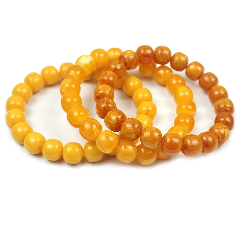 10mm Amber Mineral Amber Old Beeswax Barrel Shape Original Stone Men Give Gifts To Friends Yellow Round Beads Buddha Bracelet