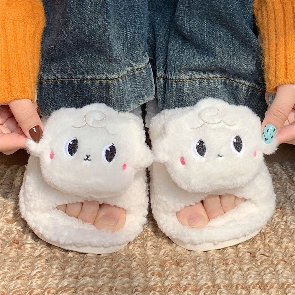 Fashion Love Little Sheep Winter Toe Pack Warm cotton slippers Soft sole Slipper women's indoor floor flat house non-slip shoes