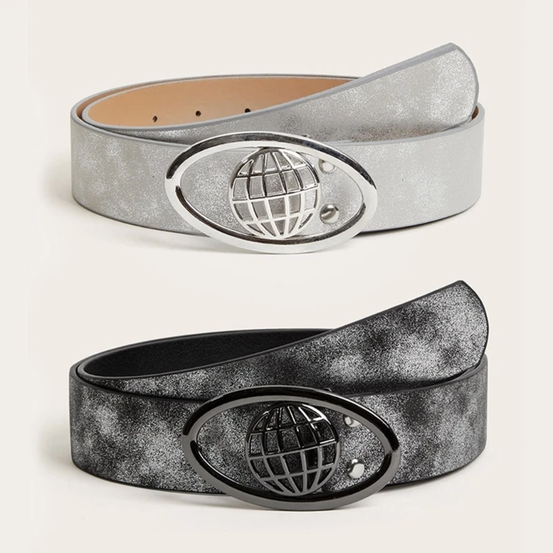 X6HE Jeans Waist Belts with Earth/Star Buckle Gray/Silver Adjustable Waist Belt Y2k Style Woman Dresses Skirt Coat Waistband