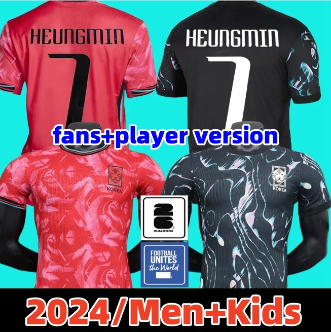 South Korea Soccer Jersey New 25 Heung-Min SON KANG IN LEE National Team 24 Football Shirt Kids Kit Set 22 23 Home Away Men Uniform Red Black Fan Player Version