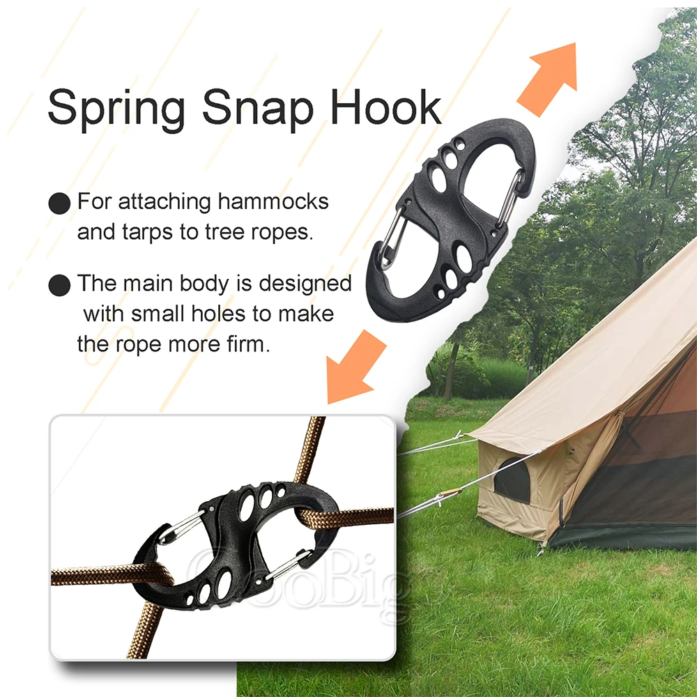 10pc Plastic Snap Hook Spring Buckle Carabiner S Shape Clips Keychain Key Ring Outdoor Backpack Paracord Lanyard DIY Accessories