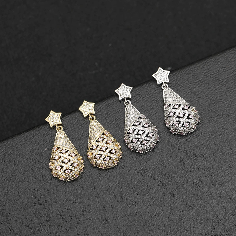 Trend Straight Pendant Earrings Gold Silver Christmas Copper Zircon Jewelry High Quality Christmas Gifts 241031