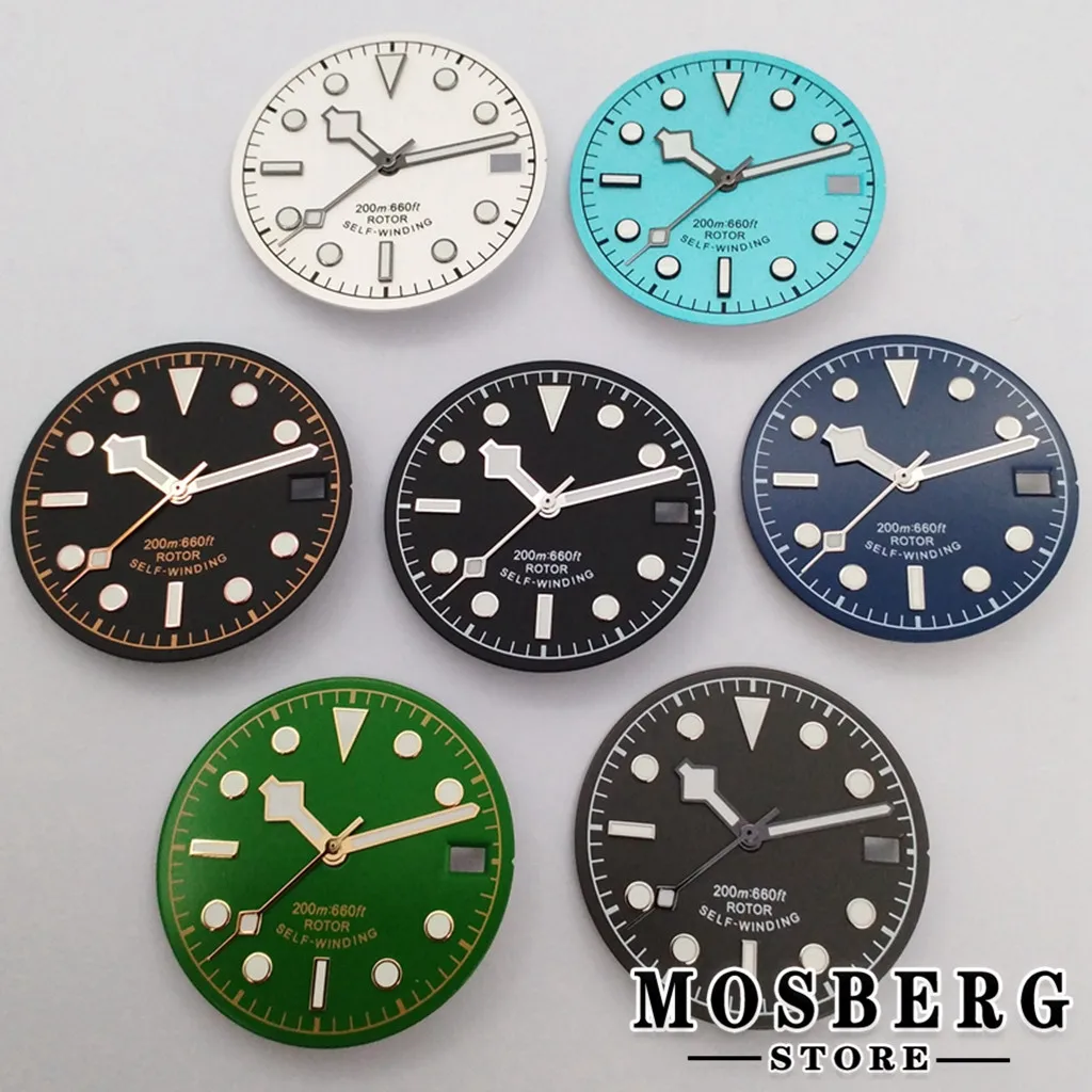 28.5mm 29mm 30.5mm Sterile Watch Dial With Hands Green Luminous For NH35 NH36 Watches Movement Parts