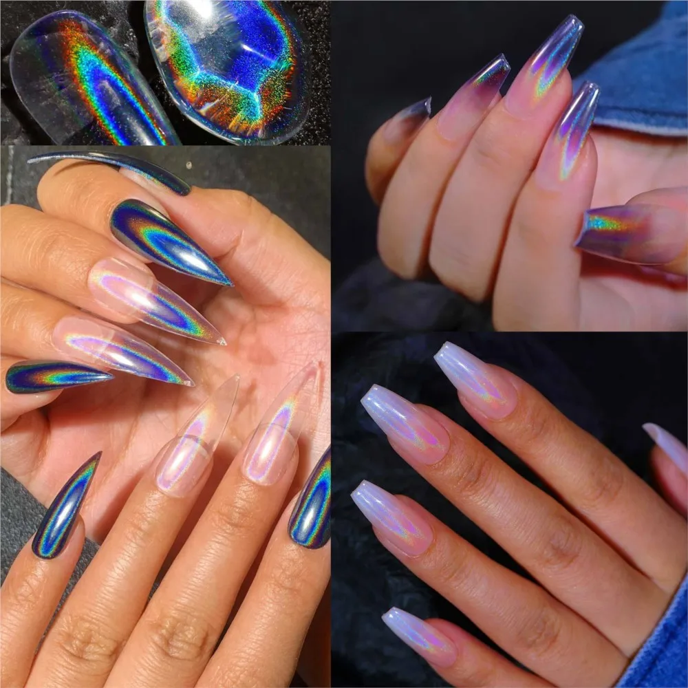 1Box Universal Laser Nail Glitter Holographic Powder Nail Art Chrome Aurora White Pigment Shiny Mirror Manicure Mermaid Dust #F*