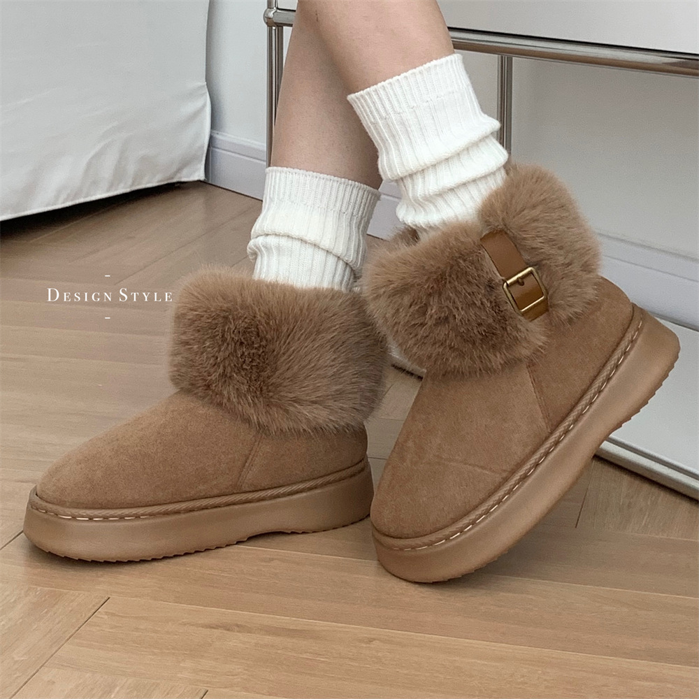 Boots Fashion soft platform casual slippers Classic mini boots Super Snow boots short medium platform warm shoes Sheepskin chestnut outdoor boots