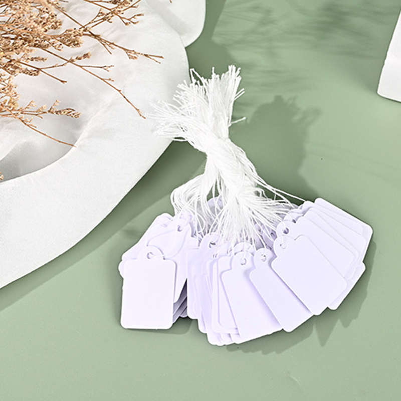 100Pcs White Blank Price Label Tags With String For Jewelry Clothing Display Hanging Card Cardboard Package Hang Tag Car