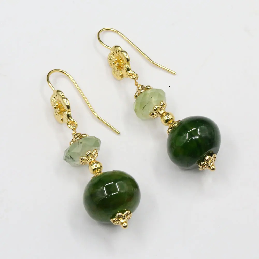 Guai Jewelry Natural Green Prehnite Jade Polishing Raw Agate Smooth Rondelle CZ Bead Necklace Bracelet Earring Set 241031