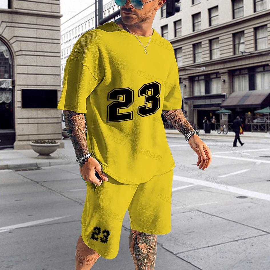 New Summer Basketball Clothes Soccer Tracksuit Men's T Shirt Set Short Sleeve Suit Shorts Sportswear Jogging Quality 2 Piece