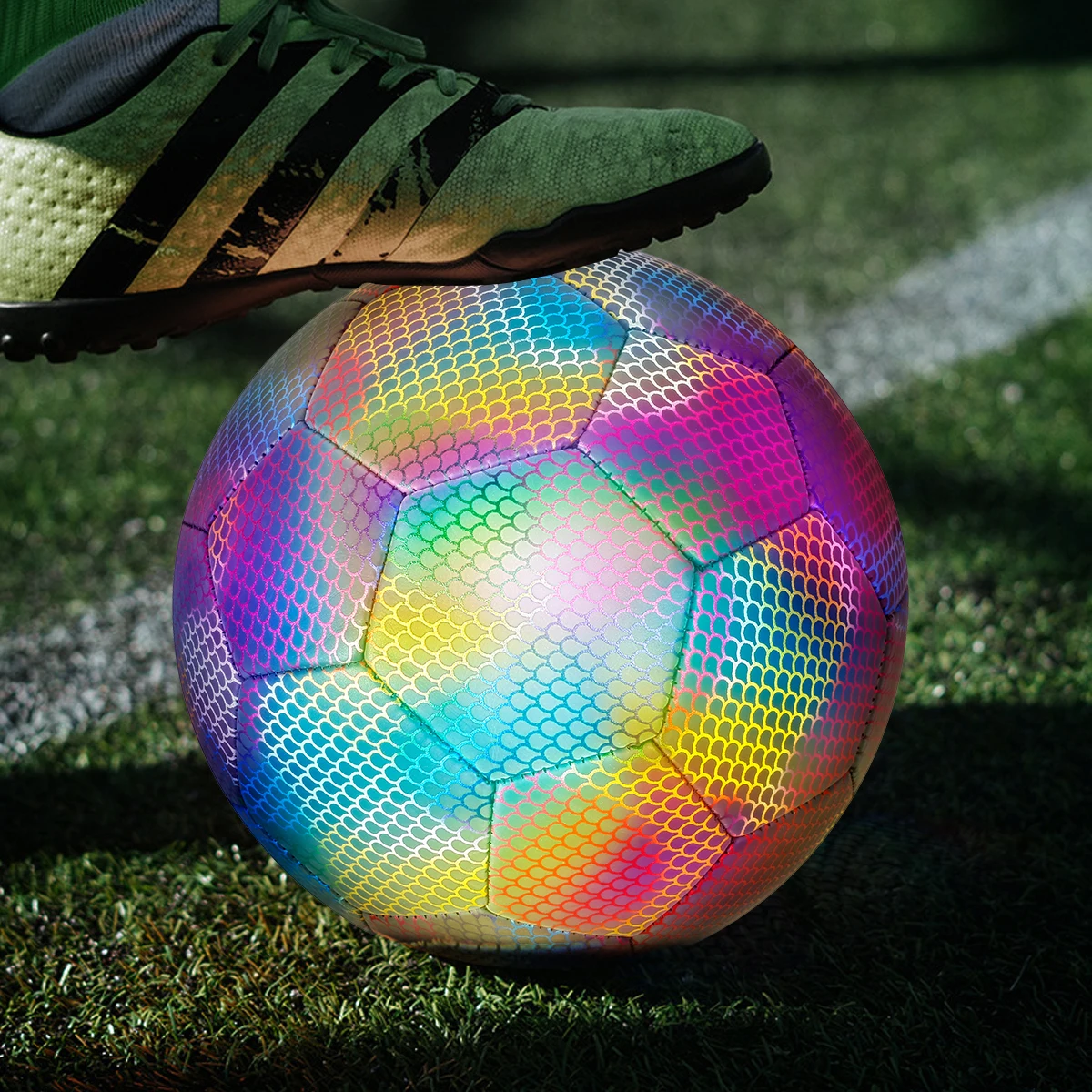 Reflective Football Holographic Luminous Soccer Ball Night Outdoor Sports Glowing Standard Soccer Size 5 for Kids Adult Training