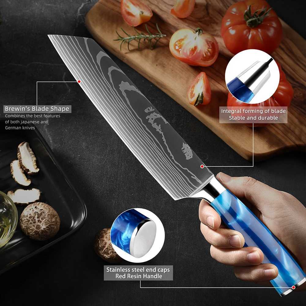XITUO 1-8 piece kitchen knife set blue resin handle for chef knives Paring knife Boning knife Santoku knife razor sharp X241102