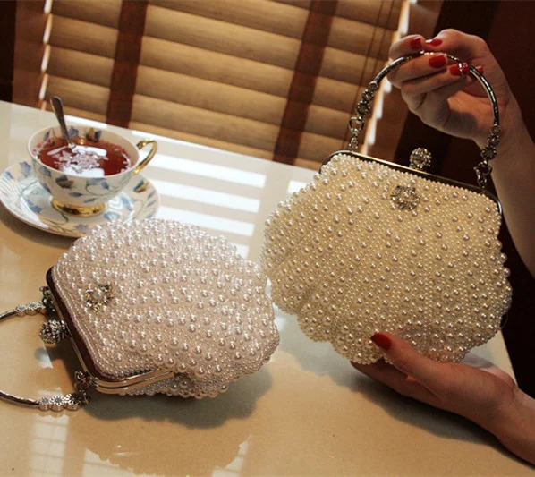 Shell Pearl Water Diamond Dinner Bridal Dress Bag Square Small Bag Cocktail Party Handbag Evening Clutch Wallet 241031