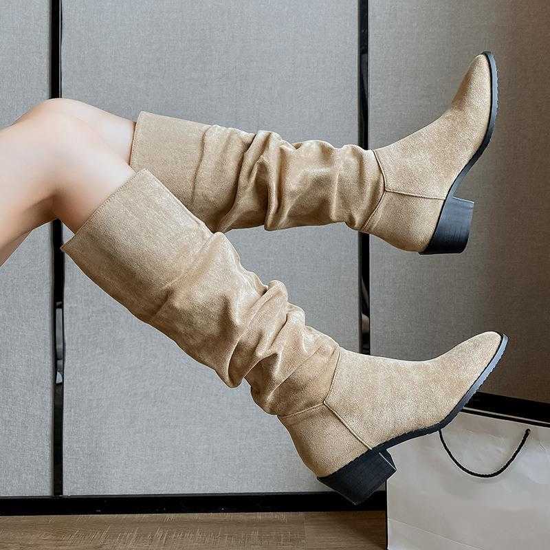 CMM Internal Height Increasing Pile Boots Long Leg Knight Boots New Autumn French Midsole Slim Western Cowboy Boots