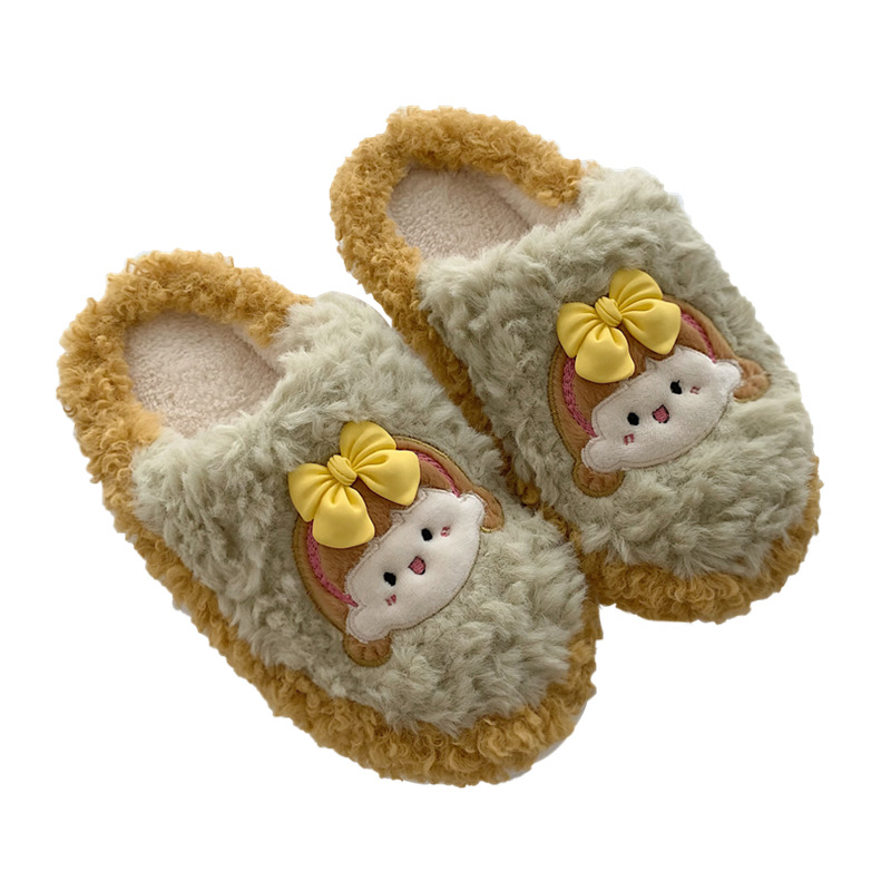 Cute girly heart Winter Toe-pack Warm cotton slippers Soft sole Slipper ladies indoor floor flat house non-slip shoes