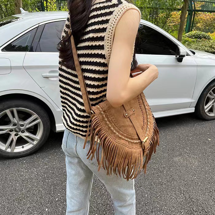 2024 New Beach Single Shoulder Diagonal Straddle Imitation Deer Skin Velvet Tassel Large Capacity Summer Travel Essential Women's Bag #25 b752f