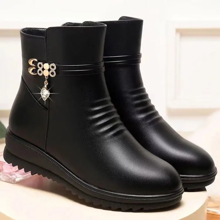 2024 Women Winter Casual Platform Block High Heels Ankle Boots Female Suede Fleece Zipper Buckle Warm Snow Shoes 241104