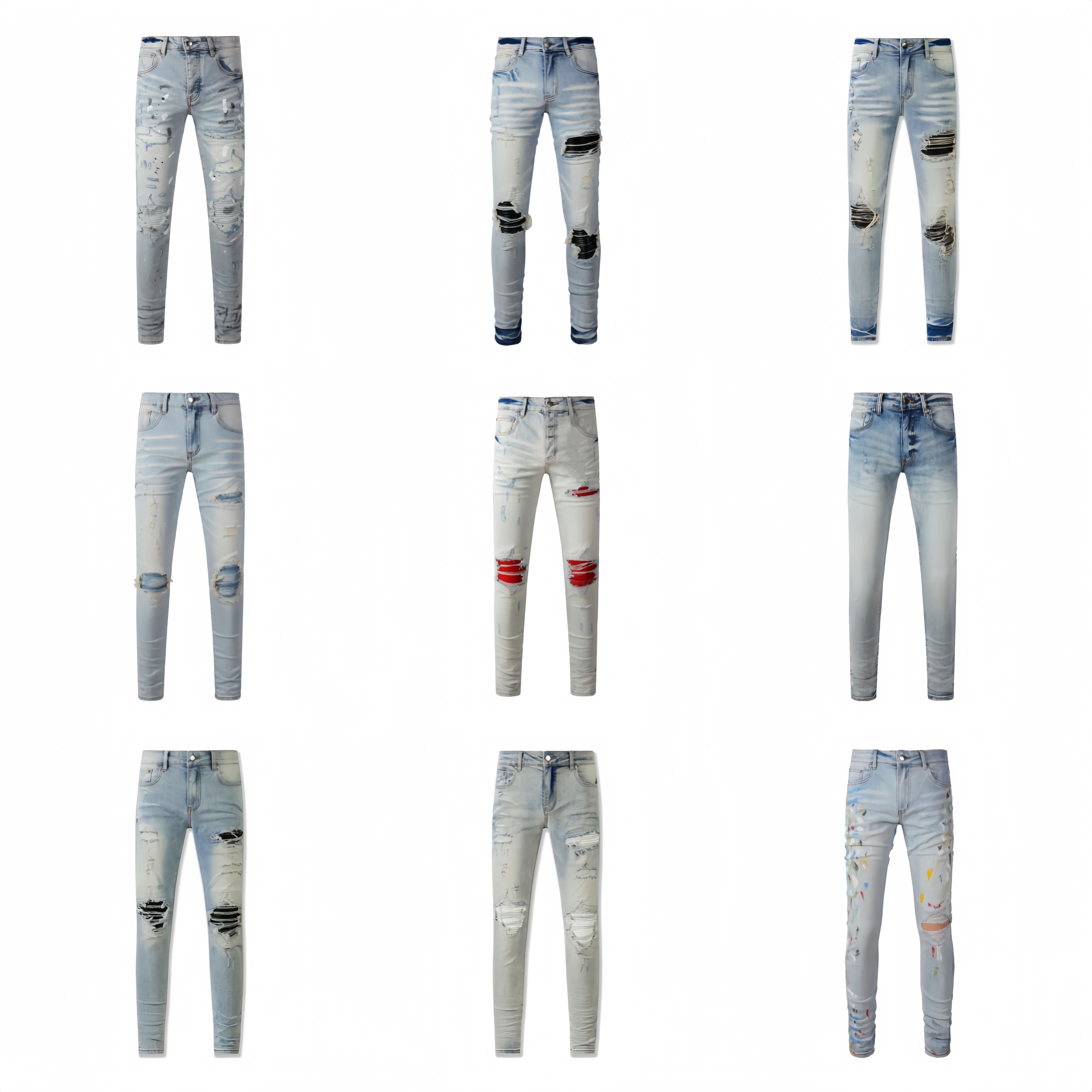 Mens jeans pants Skinny Leather 60 styles Destroy the quilt Ripped hole Baby blue Men designer jean Hip hop street JEANS